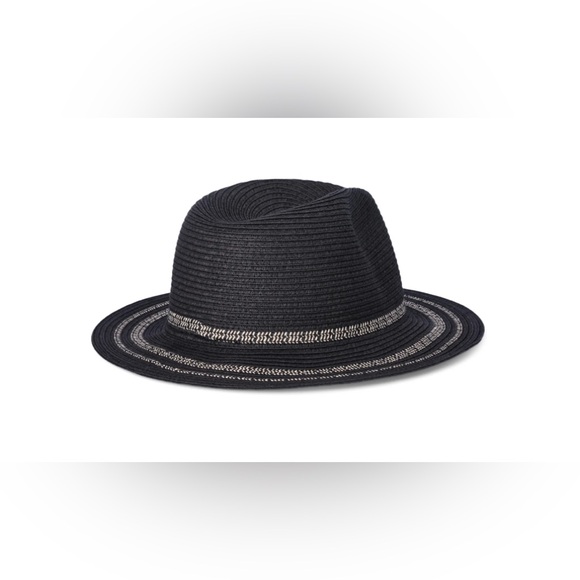 Time and Tru Women's Striped Straw Panama Hat, Black - Picture 2 of 2